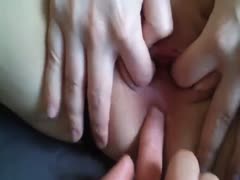 I enjoy toying with my gorgeous girlie's hairless, wet slit.